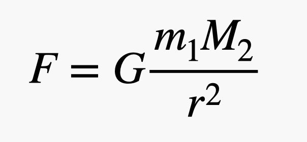 F est égal à la gravité fois m 1 fois M 2 sur r au carré