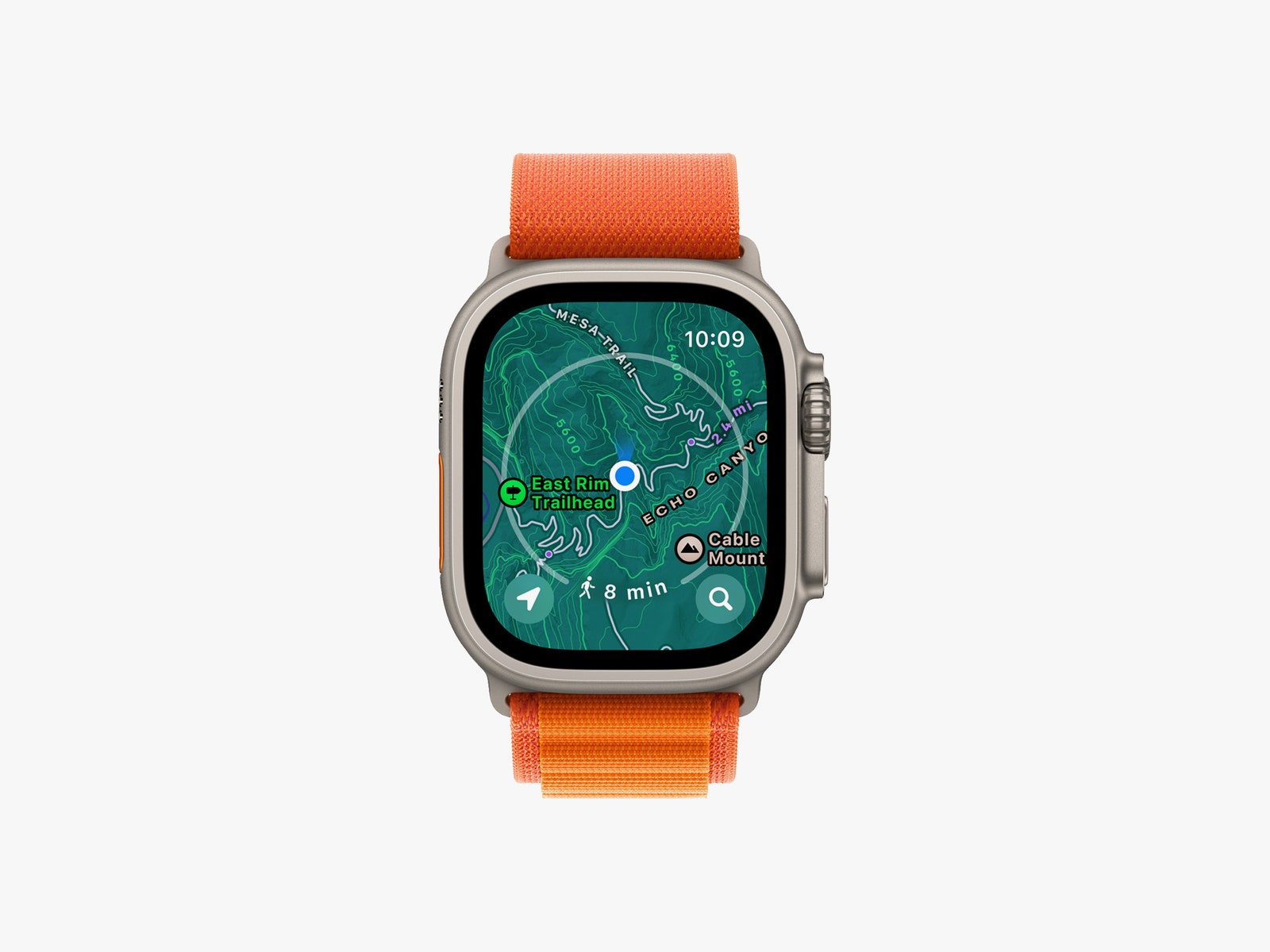 Apple Watch Ultra affichant la fonction Cartes topographiques