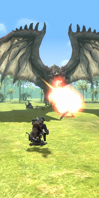 Vidéo du jeu 'Monster Hunter Now' montrant des personnages combattant un grand dragon