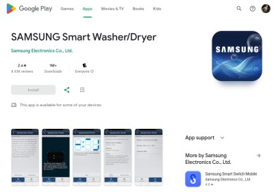 La page Google Play pour une application de machine à laver Samsung